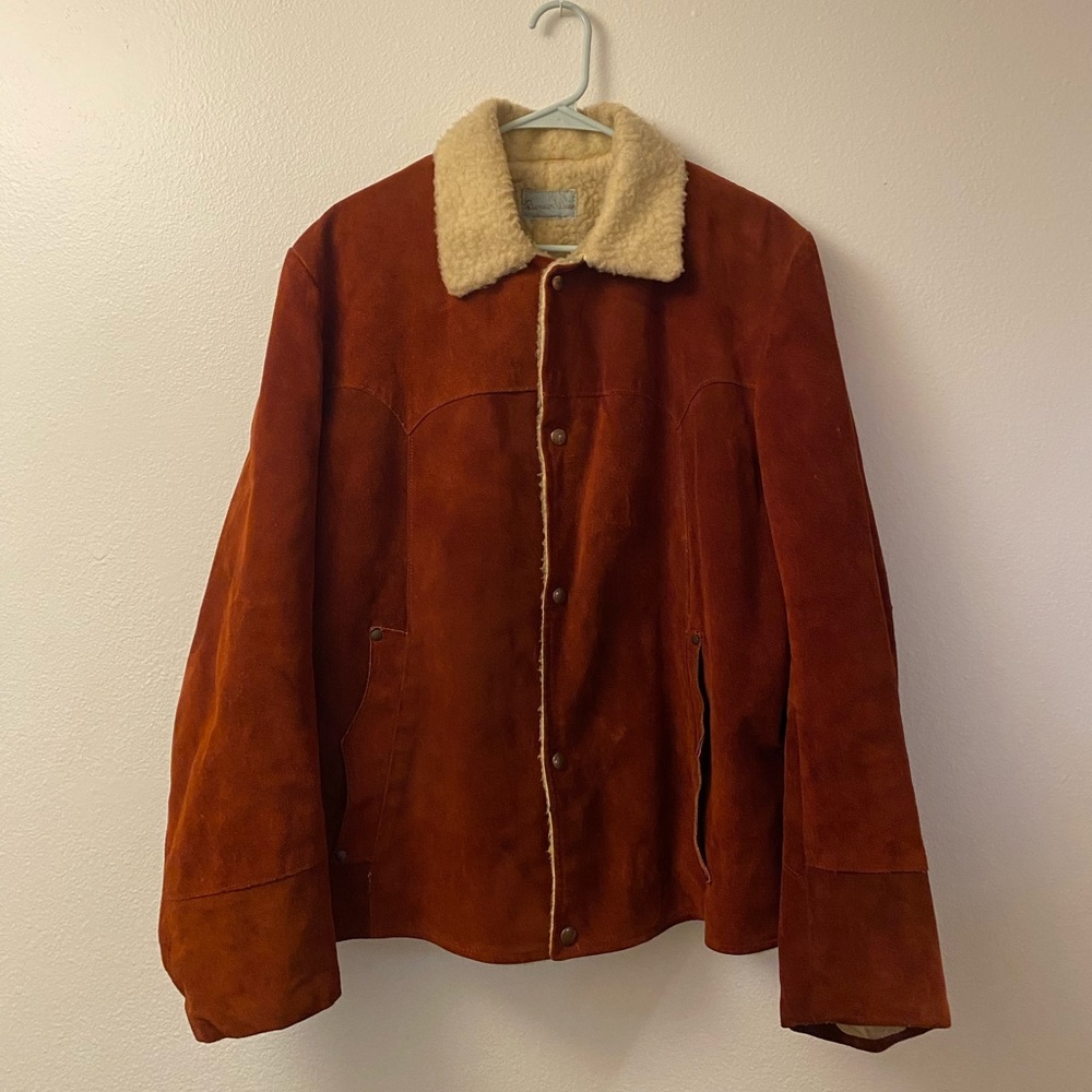 Vintage Pioneer Wear Suede Leather Shearling Jacket